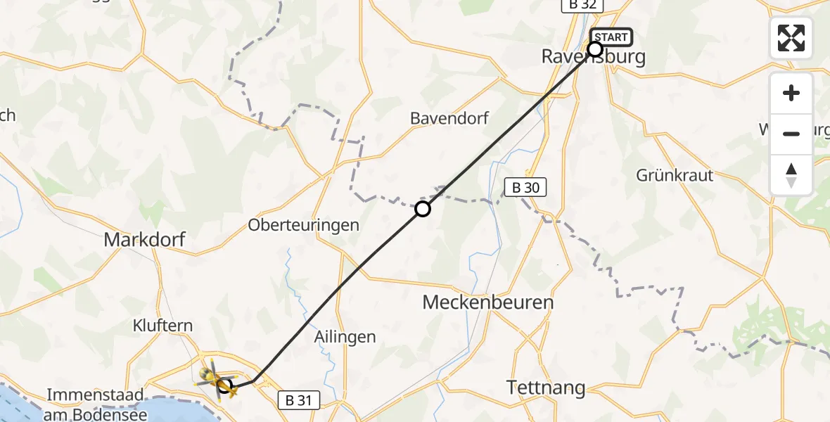 Flugroute Rettungshubschrauber Sankt Elisabeth Hospital - Friedrichshafen Hospital, 11 Juni 2026, 14:15