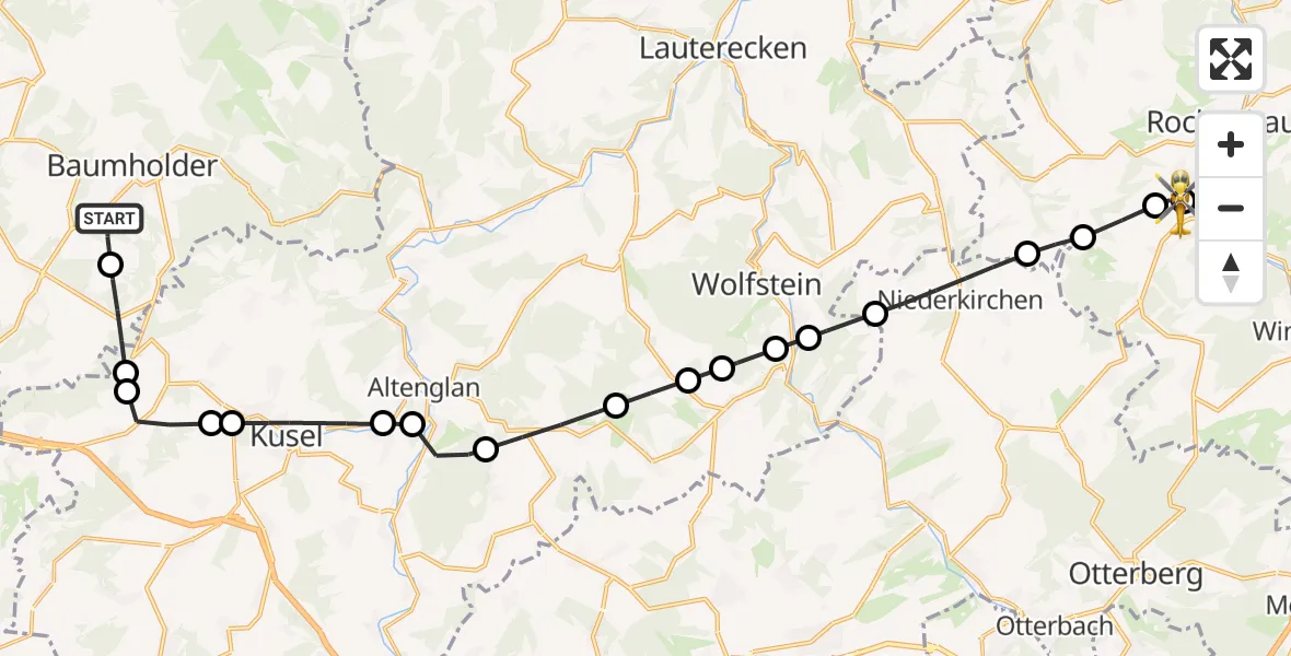 Flugroute Rettungshubschrauber Baumholder - Imsweiler UL, 11 Juni 2026, 14:16
