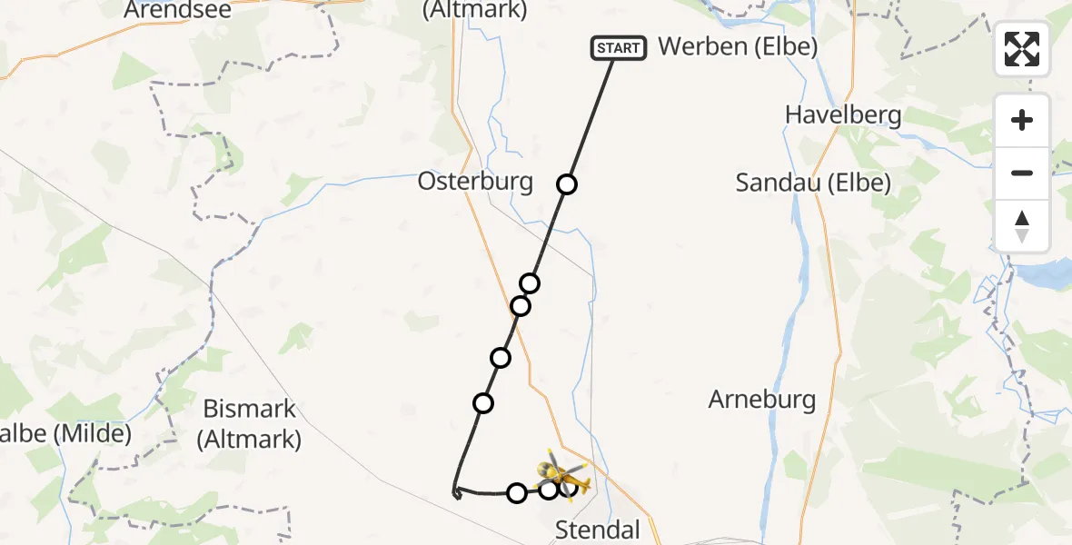 Flugroute Rettungshubschrauber Altmärkische Wische - Stendal, 11 Juni 2026, 14:29