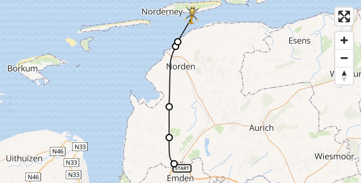 Flugroute Ambulanzhubschrauber Emden - Noordzee, 11 Juni 2026, 14:32