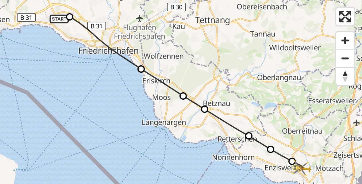 Flugroute Rettungshubschrauber Friedrichshafen Hospital - Lindau (Bodensee), 11 Juni 2026, 14:32