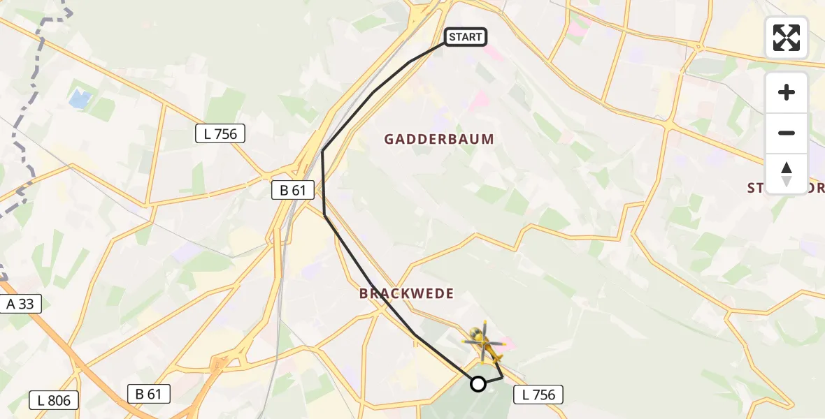 Flugroute Rettungshubschrauber Bielefeld - Luftrettungszentrum Bielefeld, 11 Juni 2026, 14:52