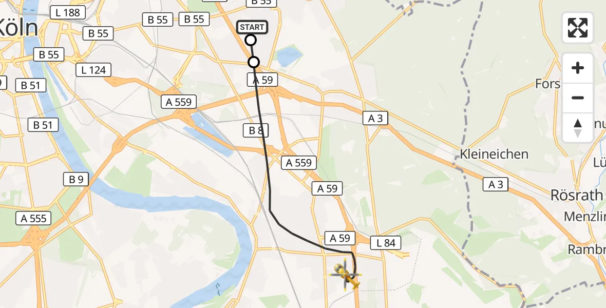 Flugroute Rettungshubschrauber Merheim Hospital - Köln, 11 Juni 2026, 15:13