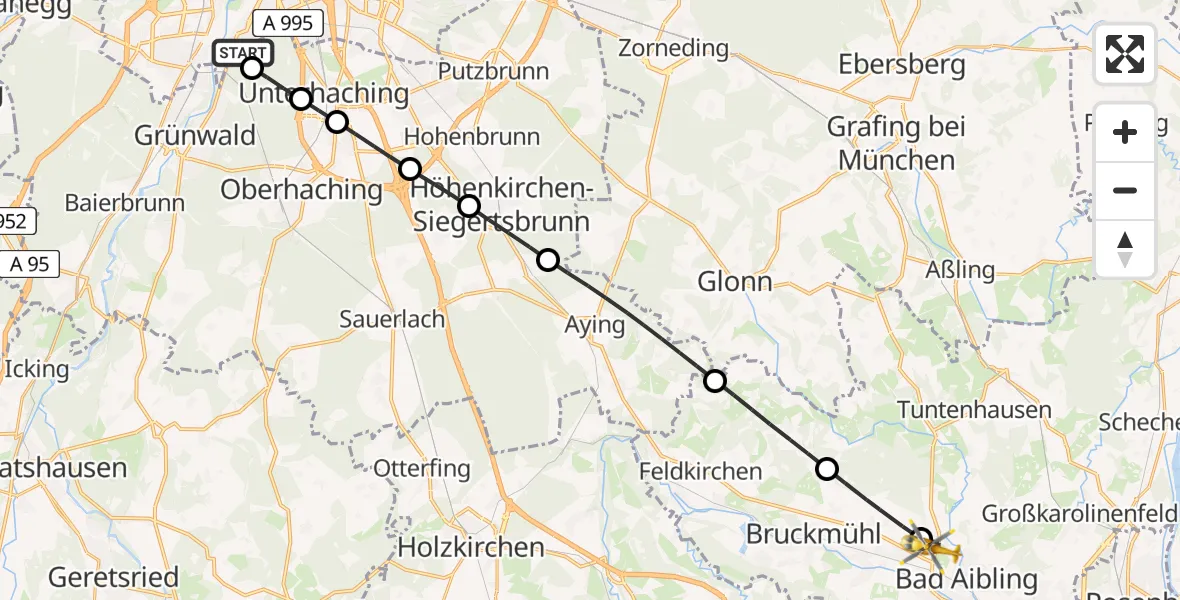 Flugroute Rettungshubschrauber ADAC Air Rescue Center Hubschrauberlandeplatz (Christoph 1) - Bad Aibling, 11 Juni 2026, 15:25
