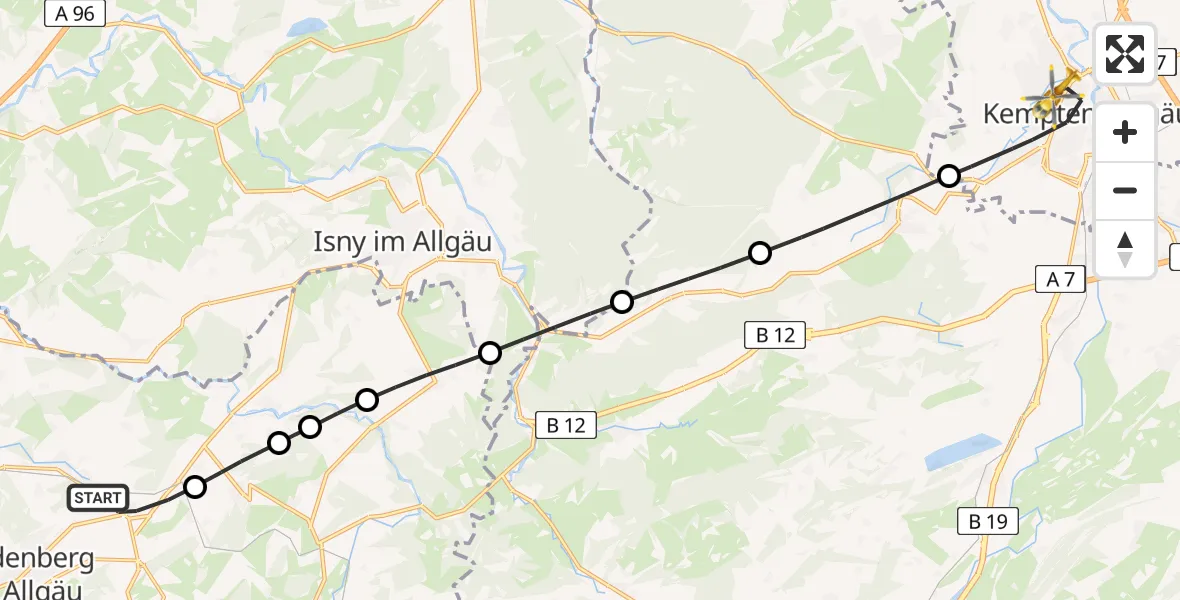 Flugroute Rettungshubschrauber Heimenkirch - Kempten (Allgäu), 11 Juni 2026, 15:30