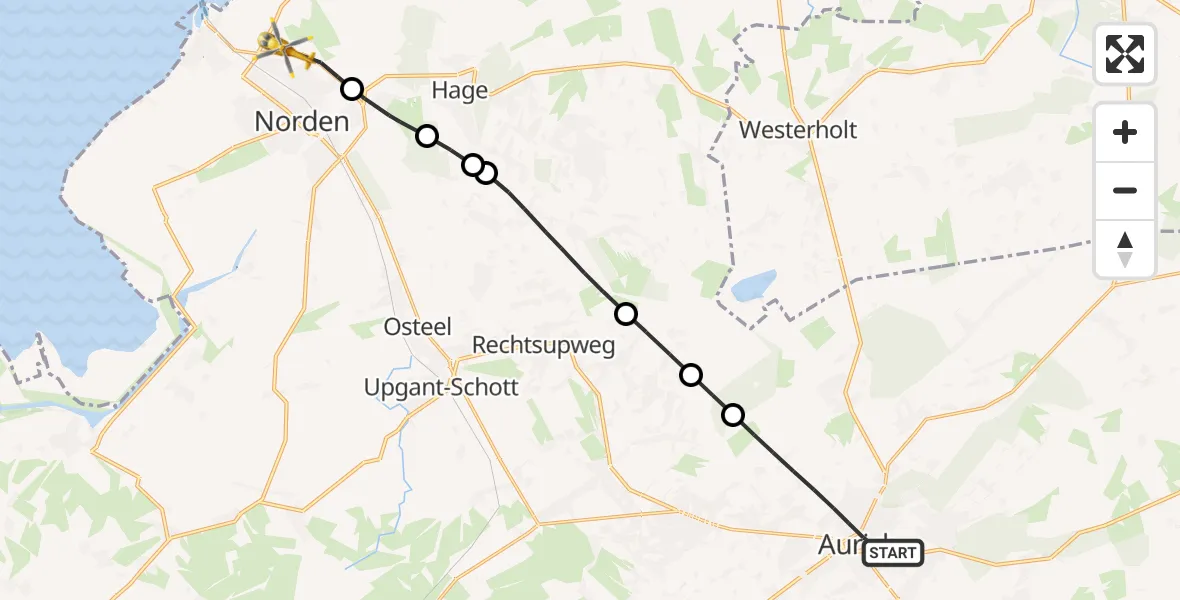 Flugroute Ambulanzhubschrauber Aurich - Norden, 11 Juni 2026, 15:30