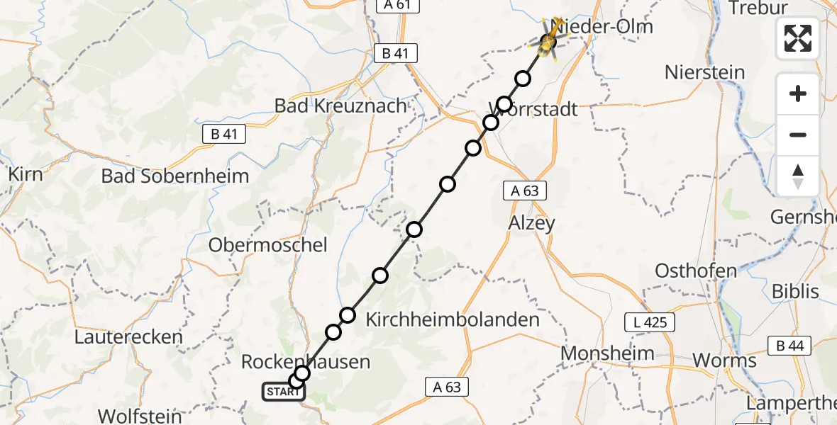 Flugroute Rettungshubschrauber Imsweiler UL - Stadecken-Elsheim, 11 Juni 2026, 15:42