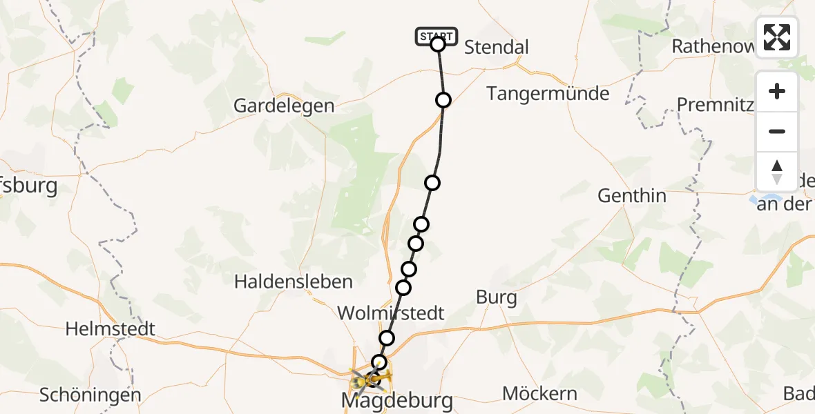 Flugroute Rettungshubschrauber Bismark (Altmark) - Magdeburg Hospital, 11 Juni 2026, 15:43