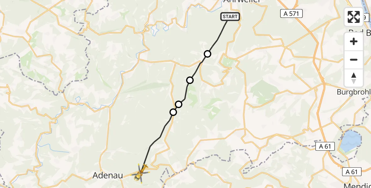Flugroute Ambulanzhubschrauber Bad Neuenahr-Ahrweiler - Adenau, 11 Juni 2026, 15:45