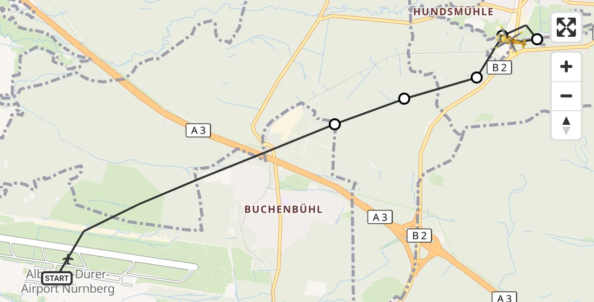 Flugroute Ambulanzhubschrauber Flughafen Nuremberg - Geschaidt, 11 Juni 2026, 15:55