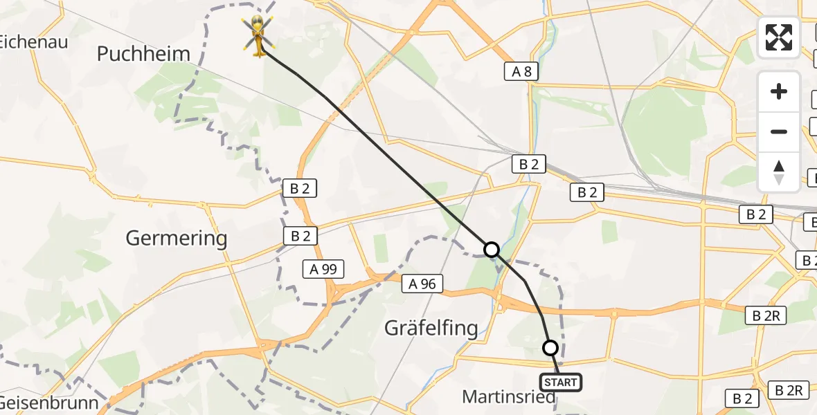 Flugroute Rettungshubschrauber DRF Air Rescue München Hubschrauberlandeplatz - München, 11 Juni 2026, 15:57