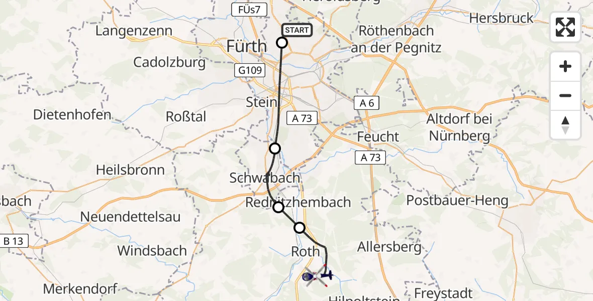 Flugroute Polizeihubschrauber Flughafen Nuremberg - Roth, 11 Juni 2026, 16:14