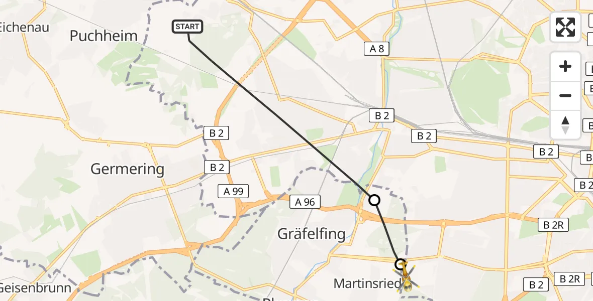 Flugroute Rettungshubschrauber München - DRF Air Rescue München Hubschrauberlandeplatz, 11 Juni 2026, 16:18