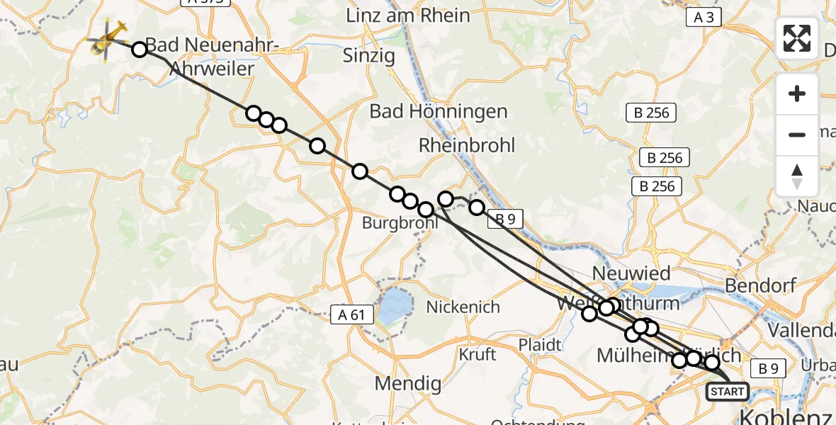 Flugroute Rettungshubschrauber Koblenz - Grafschaft, 11 Juni 2026, 16:21