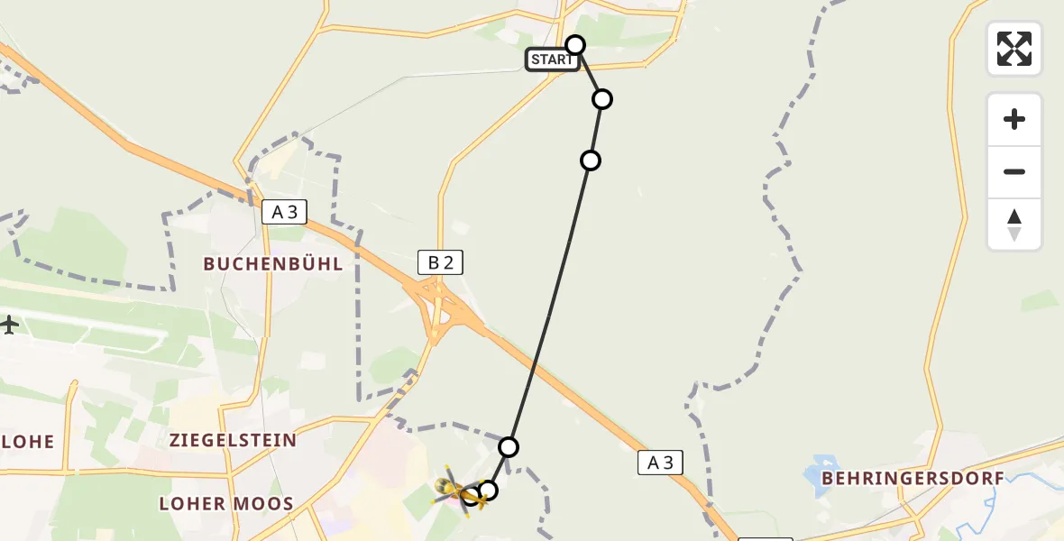 Flugroute Ambulanzhubschrauber Geschaidt - Martha-Maria Nürnberg Hospital, 11 Juni 2026, 16:28