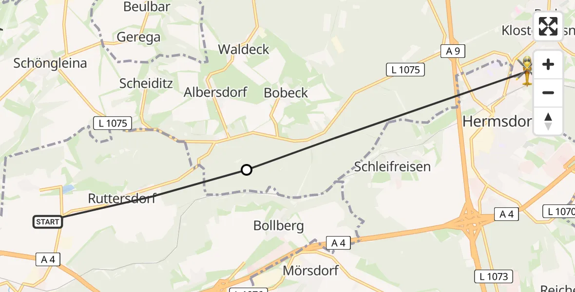 Flugroute Rettungshubschrauber Ruttersdorf-Lotschen - Bad Klosterlausnitz, 11 Juni 2026, 16:30