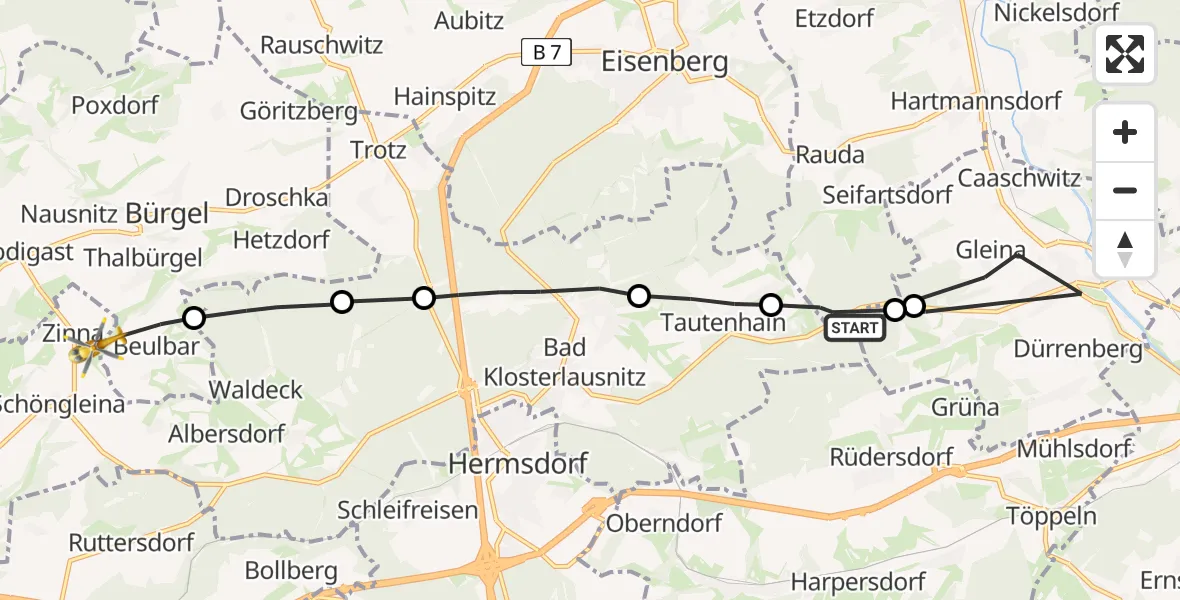 Flugroute Rettungshubschrauber Tautenhain - Schöngleina, 11 Juni 2026, 16:34