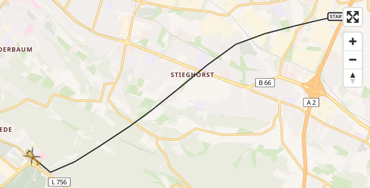 Flugroute Rettungshubschrauber Bielefeld - Luftrettungszentrum Bielefeld, 11 Juni 2026, 16:38