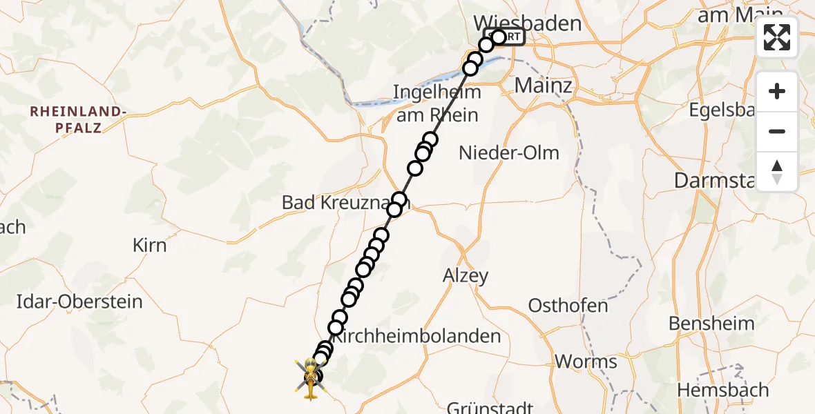 Flugroute Rettungshubschrauber Helios Horst Schmidt Clinic (HSK) - Imsweiler UL, 11 Juni 2026, 16:44
