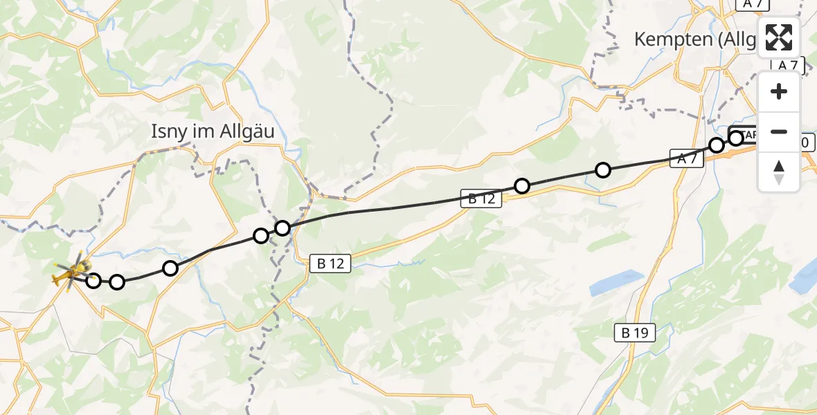 Flugroute Rettungshubschrauber Kempten-Durach Flugplatz - Röthenbach (Allgäu), 11 Juni 2026, 17:03