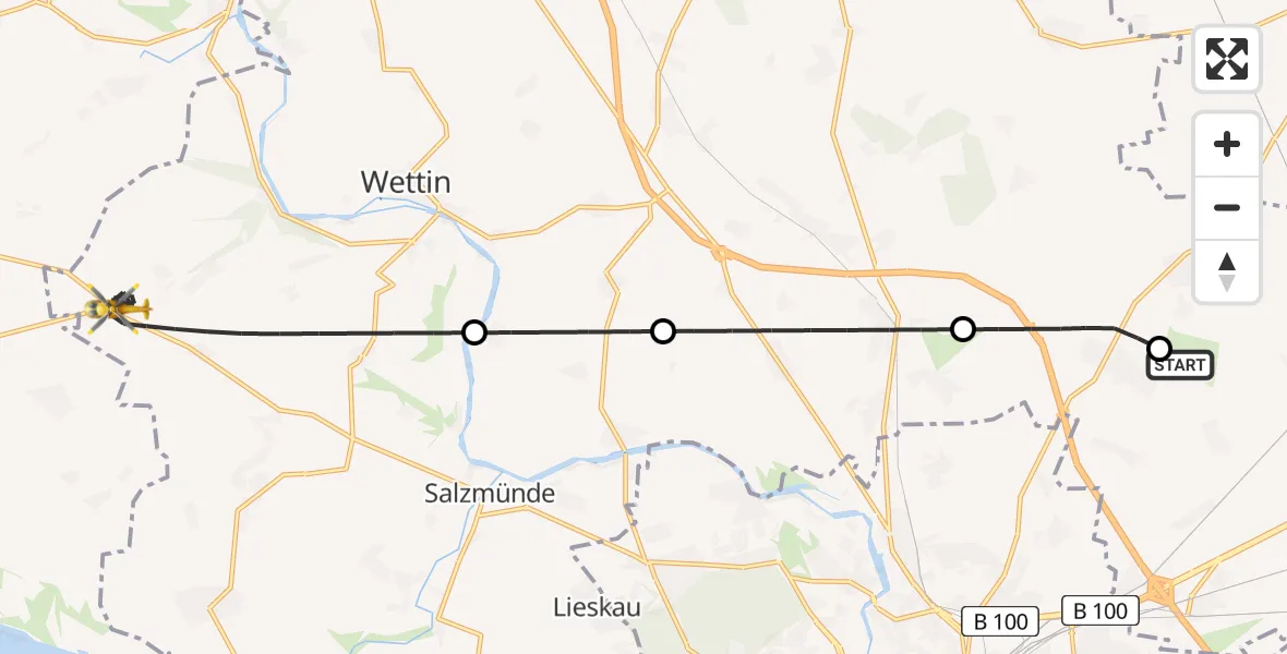 Flugroute Rettungshubschrauber Halle-Oppin Flugplatz - Salzatal, 11 Juni 2026, 17:05
