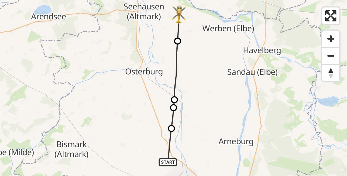 Flugroute Rettungshubschrauber Stendal - Altmärkische Wische, 11 Juni 2026, 17:13