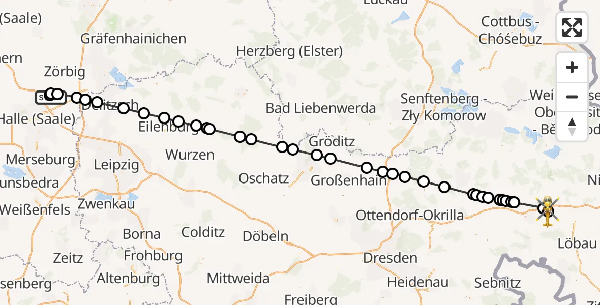 Flugroute Rettungshubschrauber Halle-Oppin Flugplatz - Bautzen Flugplatz, 11 Juni 2026, 17:19