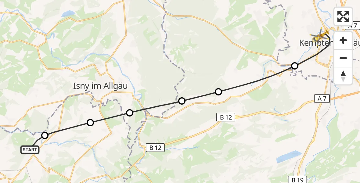 Flugroute Rettungshubschrauber Röthenbach (Allgäu) - Kempten (Allgäu), 11 Juni 2026, 17:36