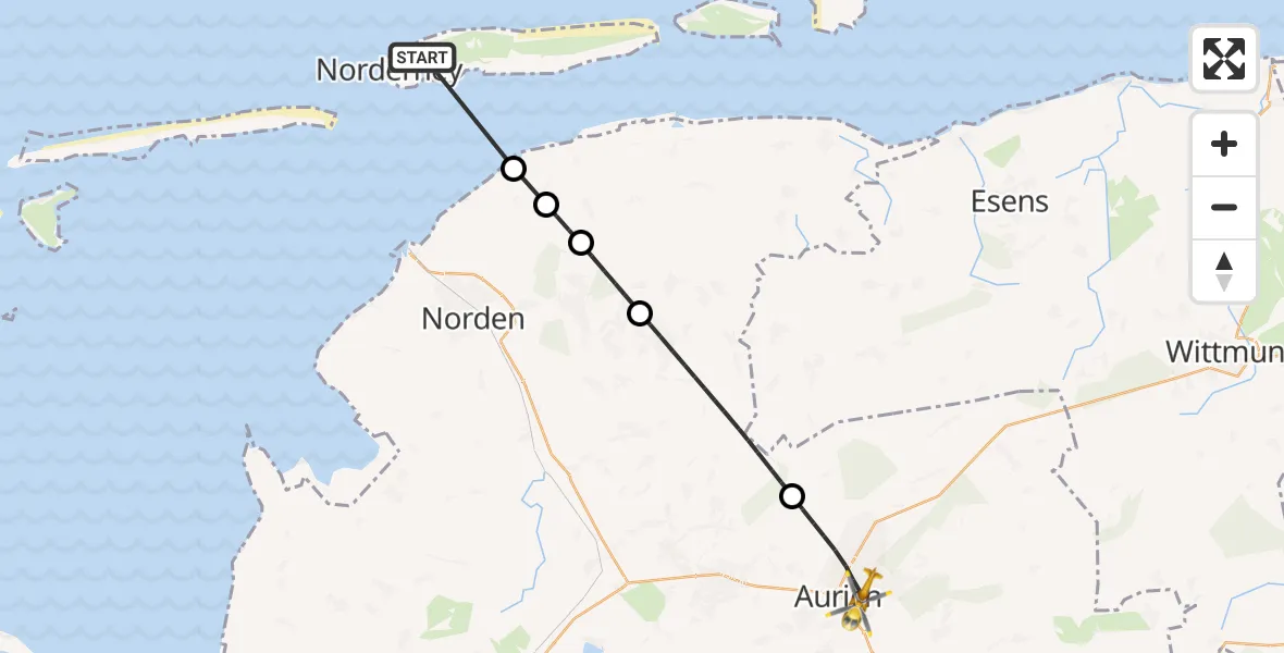 Flugroute Rettungshubschrauber Noordzee - Aurich, 11 Juni 2026, 17:38