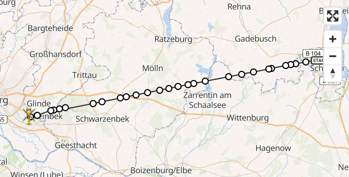 Flugroute Ambulanzhubschrauber Schwerin - Christoph Hansa ADAC Hubschrauberlandeplatz, 11 Juni 2026, 17:49