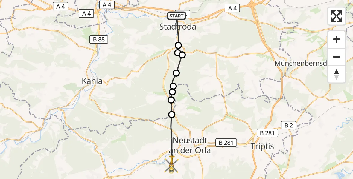 Flugroute Rettungshubschrauber Stadtroda - Neustadt an der Orla, 11 Juni 2026, 17:57