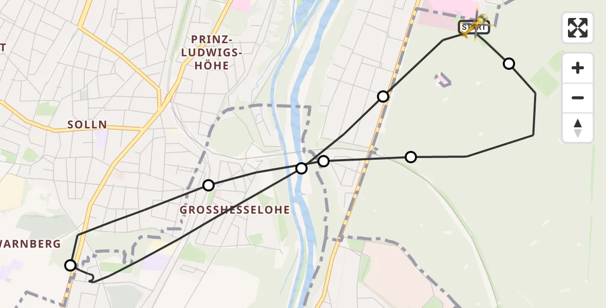 Flugroute Rettungshubschrauber ADAC Air Rescue Center Hubschrauberlandeplatz (Christoph 1) - ADAC Air Rescue Center Hubschrauberlandeplatz (Christoph 1), 11 Juni 2026, 18:11