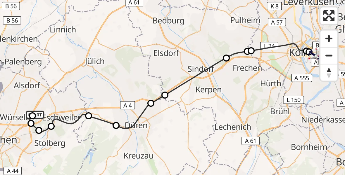 Flugroute Polizeihubschrauber Aachen-Merzbrück Flughafen - Köln, 11 Juni 2026, 18:13
