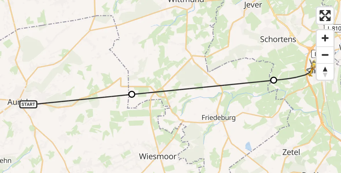 Flugroute Rettungshubschrauber Aurich - Sande, 11 Juni 2026, 18:25