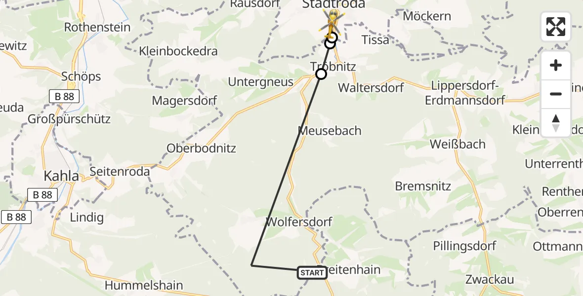 Flugroute Rettungshubschrauber Trockenborn-Wolfersdorf - Stadtroda, 11 Juni 2026, 18:38