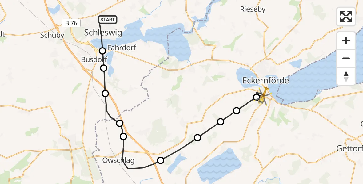 Flugroute Ambulanzhubschrauber Schleswig - Eckernförde, 11 Juni 2026, 19:08