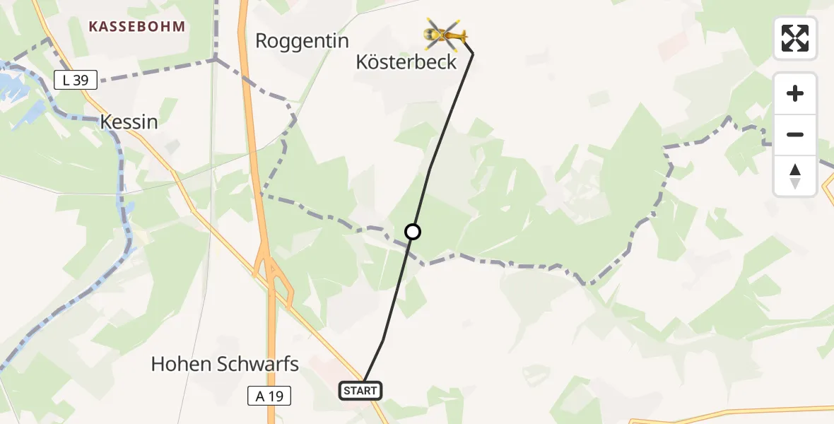 Flugroute Ambulanzhubschrauber Dummerstorf - Roggentin, 11 Juni 2026, 19:09