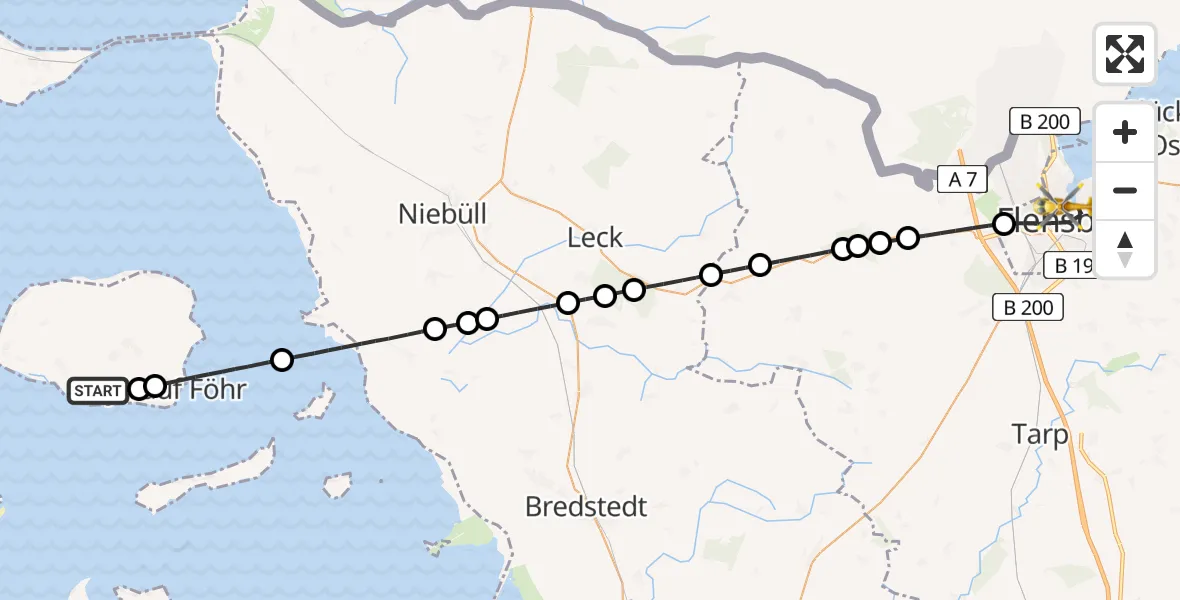 Flugroute Rettungshubschrauber Nieblum - Flensburg, 11 Juni 2026, 19:12