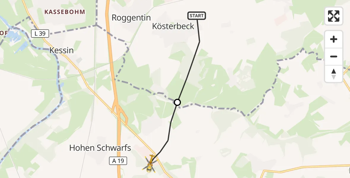 Flugroute Ambulanzhubschrauber Roggentin - Dummerstorf, 11 Juni 2026, 19:37