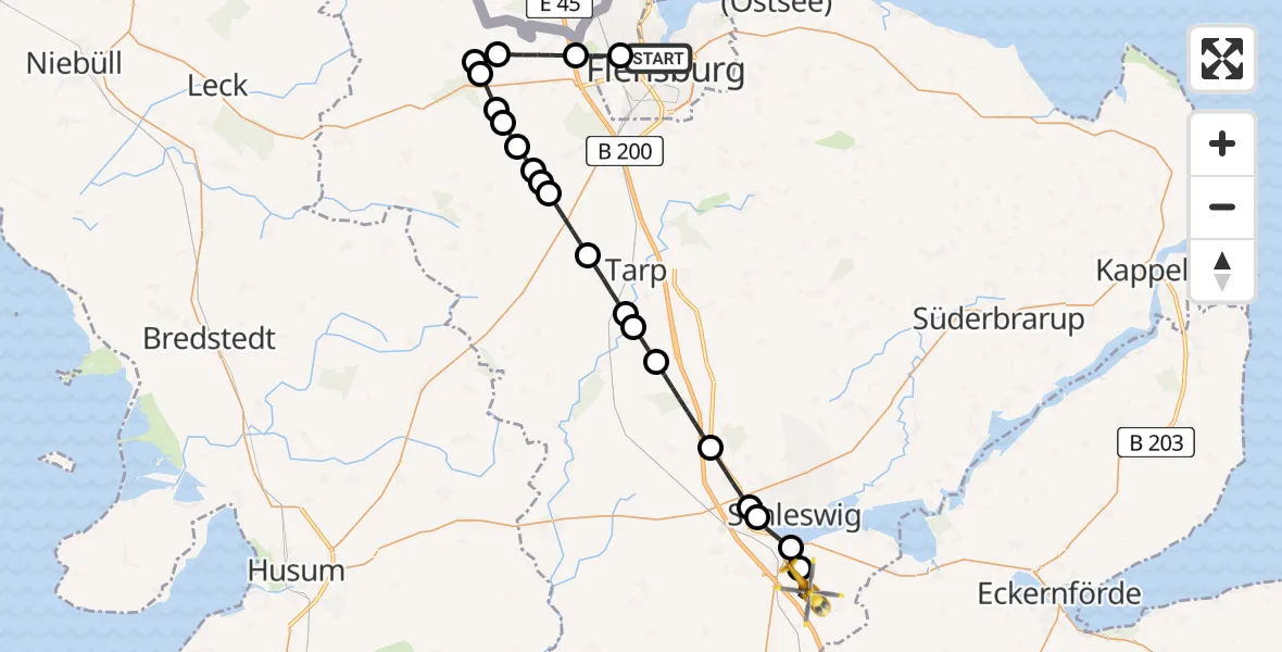 Flugroute Rettungshubschrauber Flensburg - Selk, 11 Juni 2026, 19:58