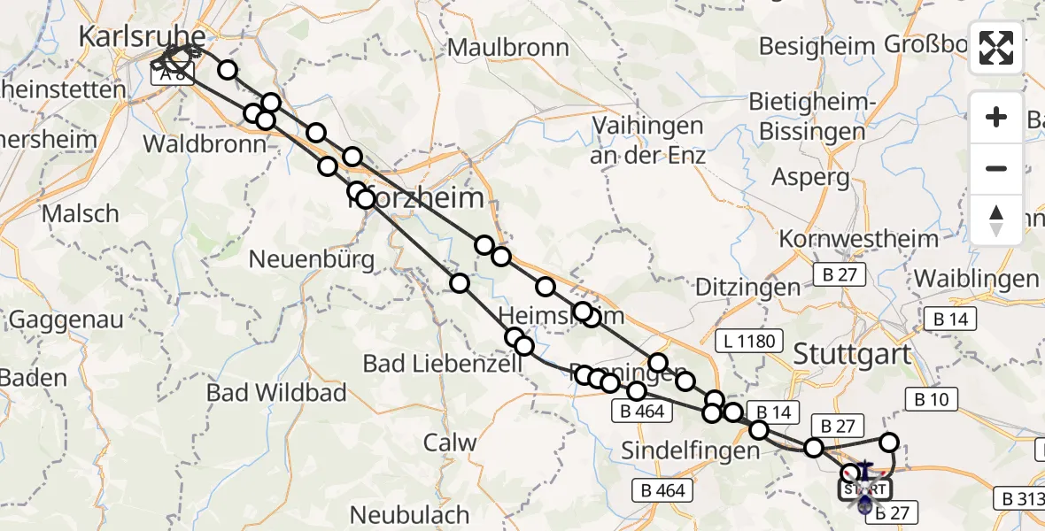 Flugroute Polizeihubschrauber Flughafen Stuttgart - Flughafen Stuttgart, 11 Juni 2026, 20:19