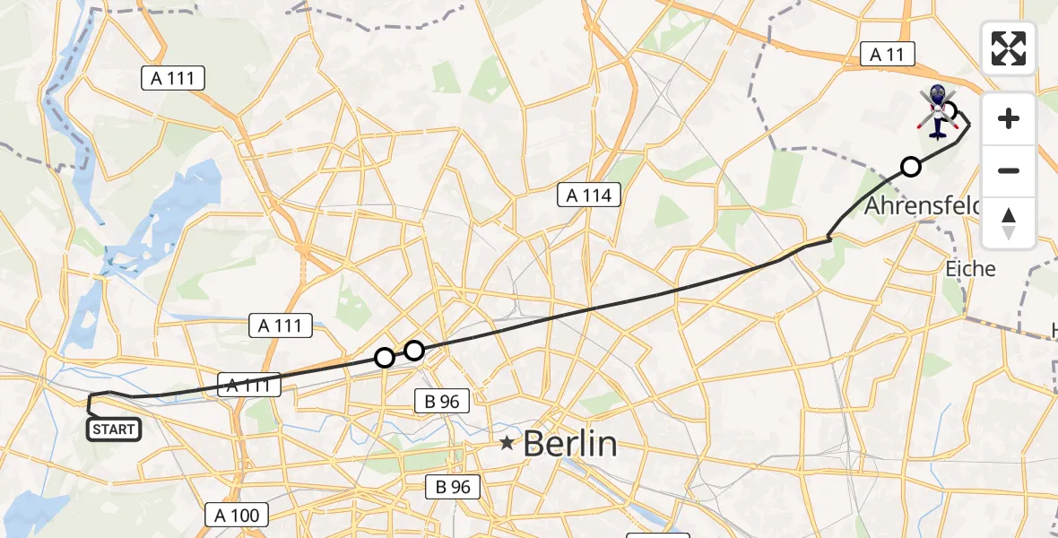 Flugroute Polizeihubschrauber Berlin - Ahrensfelde Hubschrauberlandeplatz, 11 Juni 2026, 20:57