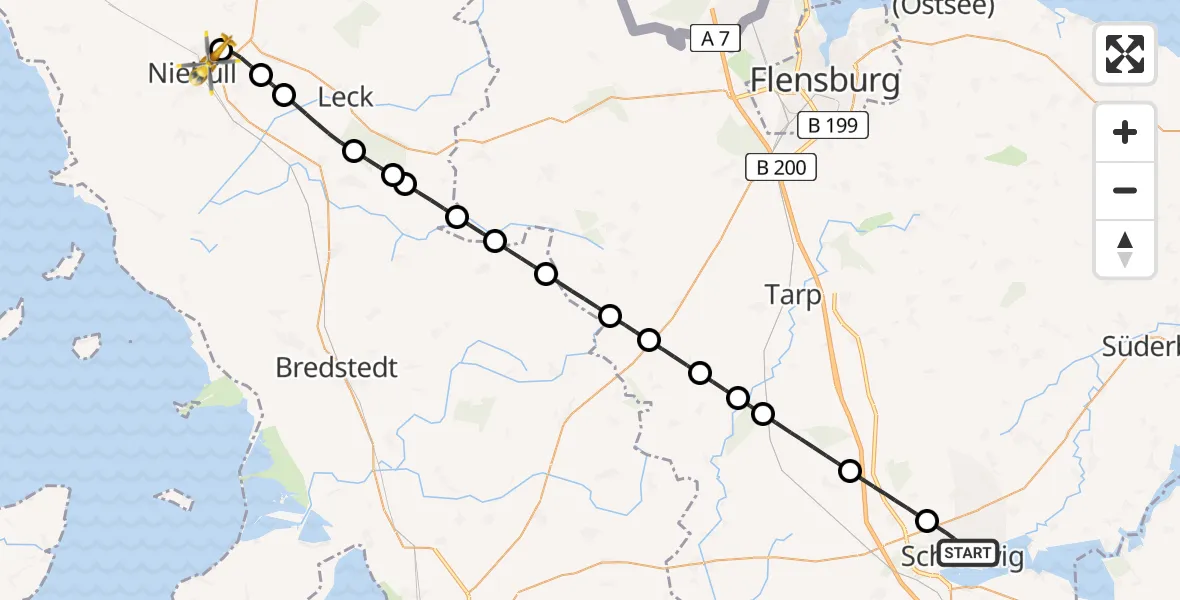 Flugroute Rettungshubschrauber Schleswig - Niebüll, 11 Juni 2026, 21:11