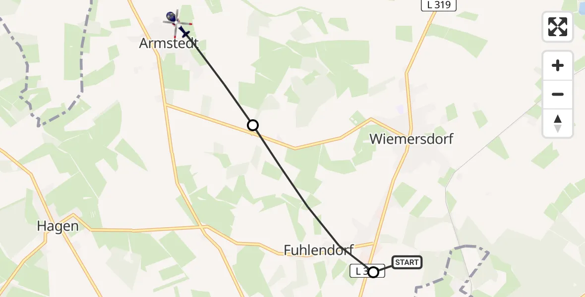 Flugroute Polizeihubschrauber Bad Bramstedt Hubschrauberlandeplatz - Armstedt, 11 Juni 2026, 22:00