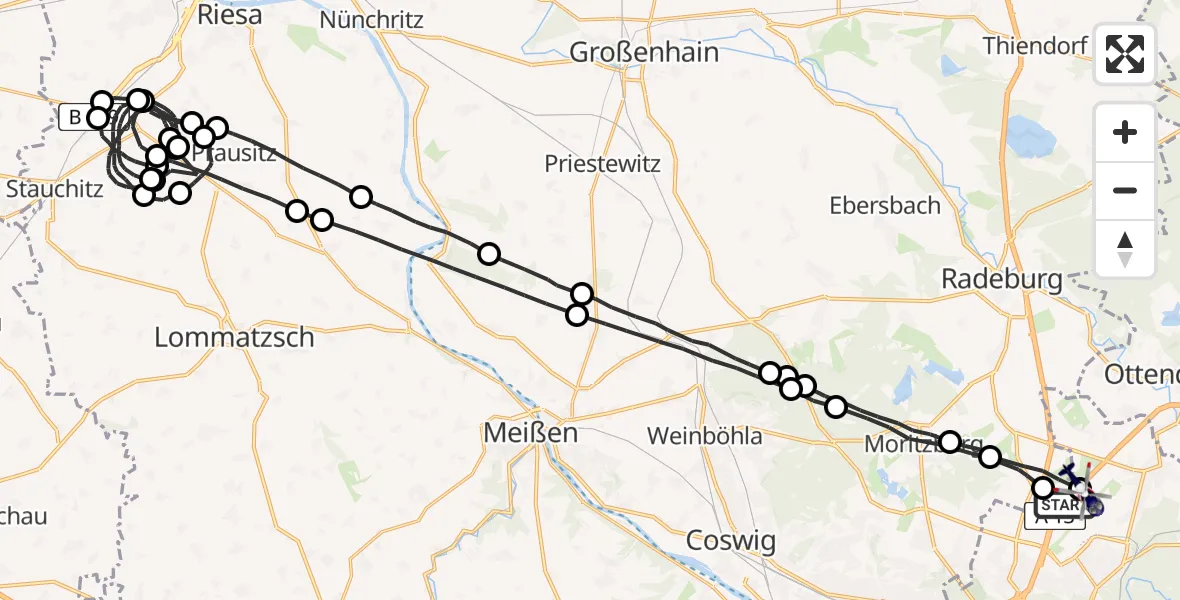 Flugroute Polizeihubschrauber Dresden Flughafen - Dresden Flughafen, 11 Juni 2026, 23:11