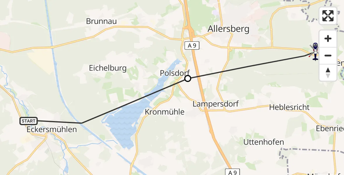 Flugroute Polizeihubschrauber Roth - Allersberg, 11 Juni 2026, 23:56