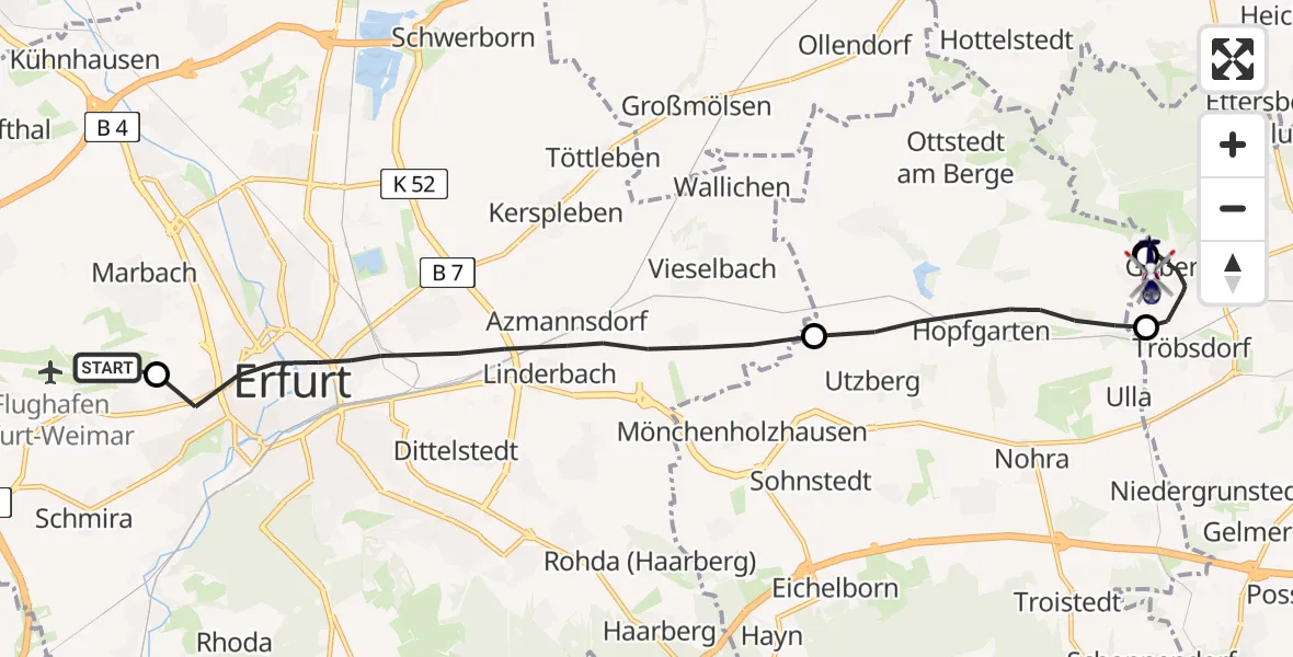 Flugroute Polizeihubschrauber Erfurt-Weimar Flughafen - Weimar, 12 Juni 2026, 00:29