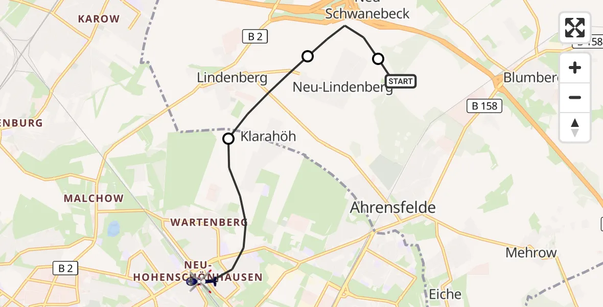 Flugroute Polizeihubschrauber Ahrensfelde Hubschrauberlandeplatz - Berlin, 12 Juni 2026, 00:39