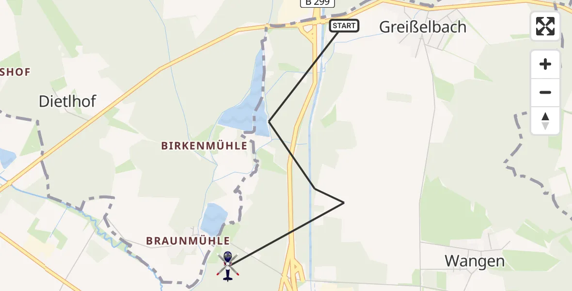 Flugroute Polizeihubschrauber Mühlhausen - Mühlhausen, 12 Juni 2026, 00:46