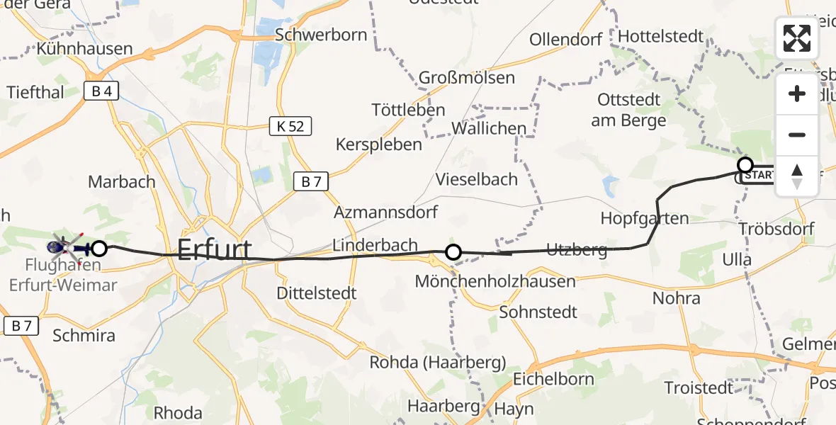 Flugroute Polizeihubschrauber Weimar - Erfurt-Weimar Flughafen, 12 Juni 2026, 01:10